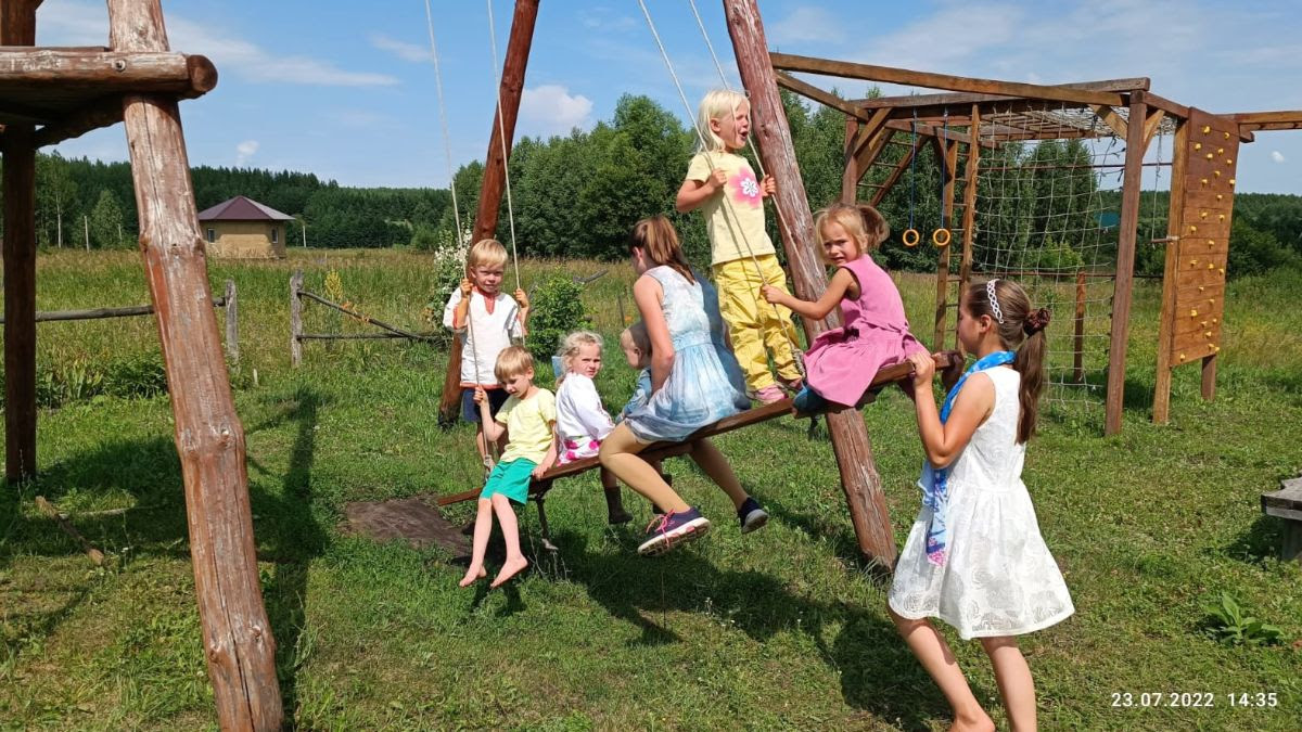 Children in the garden swing